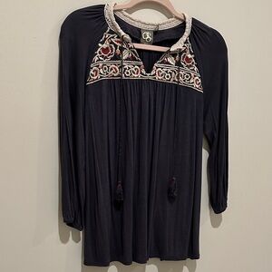 Embroidered Gray Boho Top - One September from Anthropologie